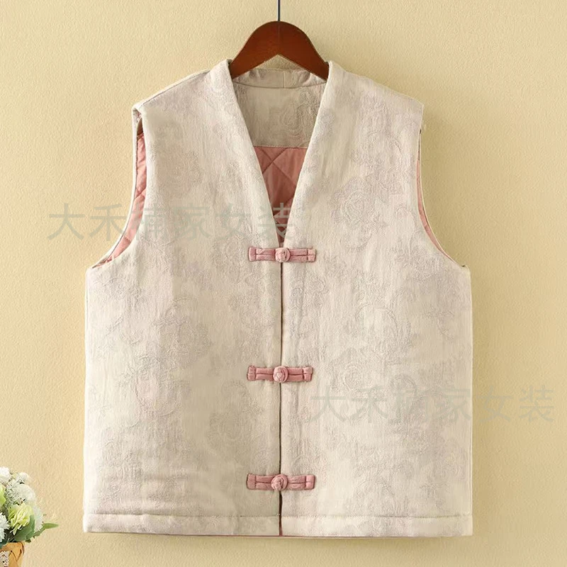 2024冬装新款国风复古文艺盘扣加棉保暖开衫休闲马夹女11-19-03