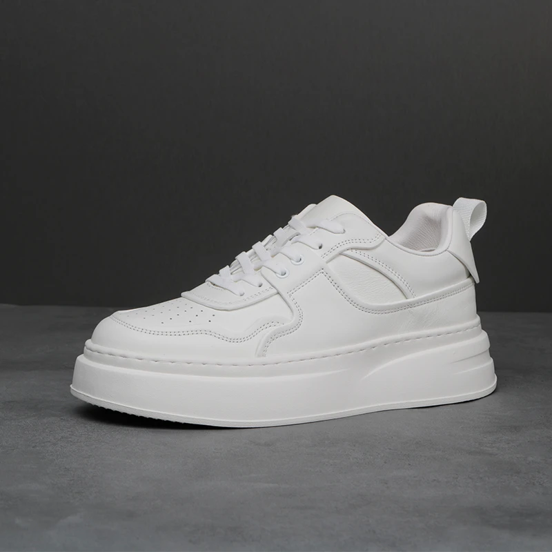 男士春夏透气厚底小白鞋真皮休闲鞋舒适百搭低帮时尚潮鞋夏季