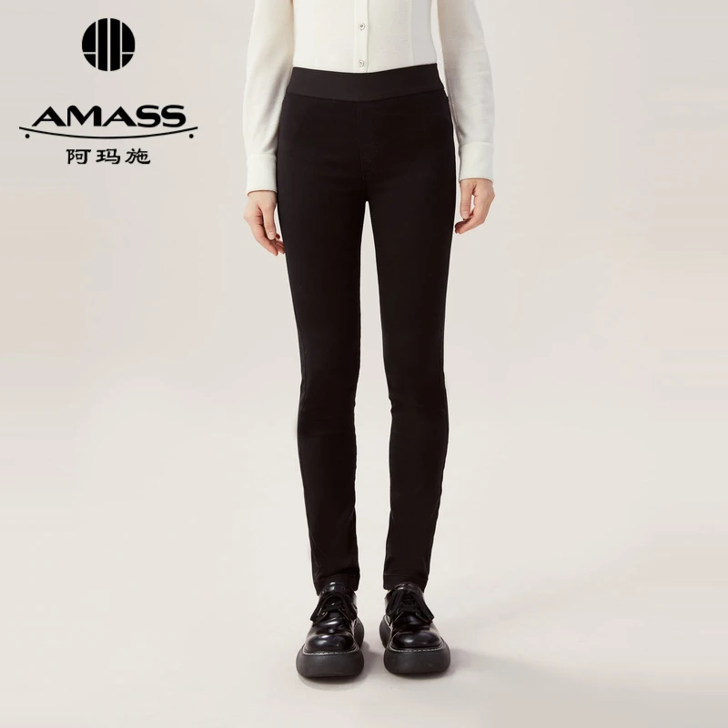 AMASS/阿玛施高腰女士修身紧身小脚休闲黑色高腰 牛仔裤5100355