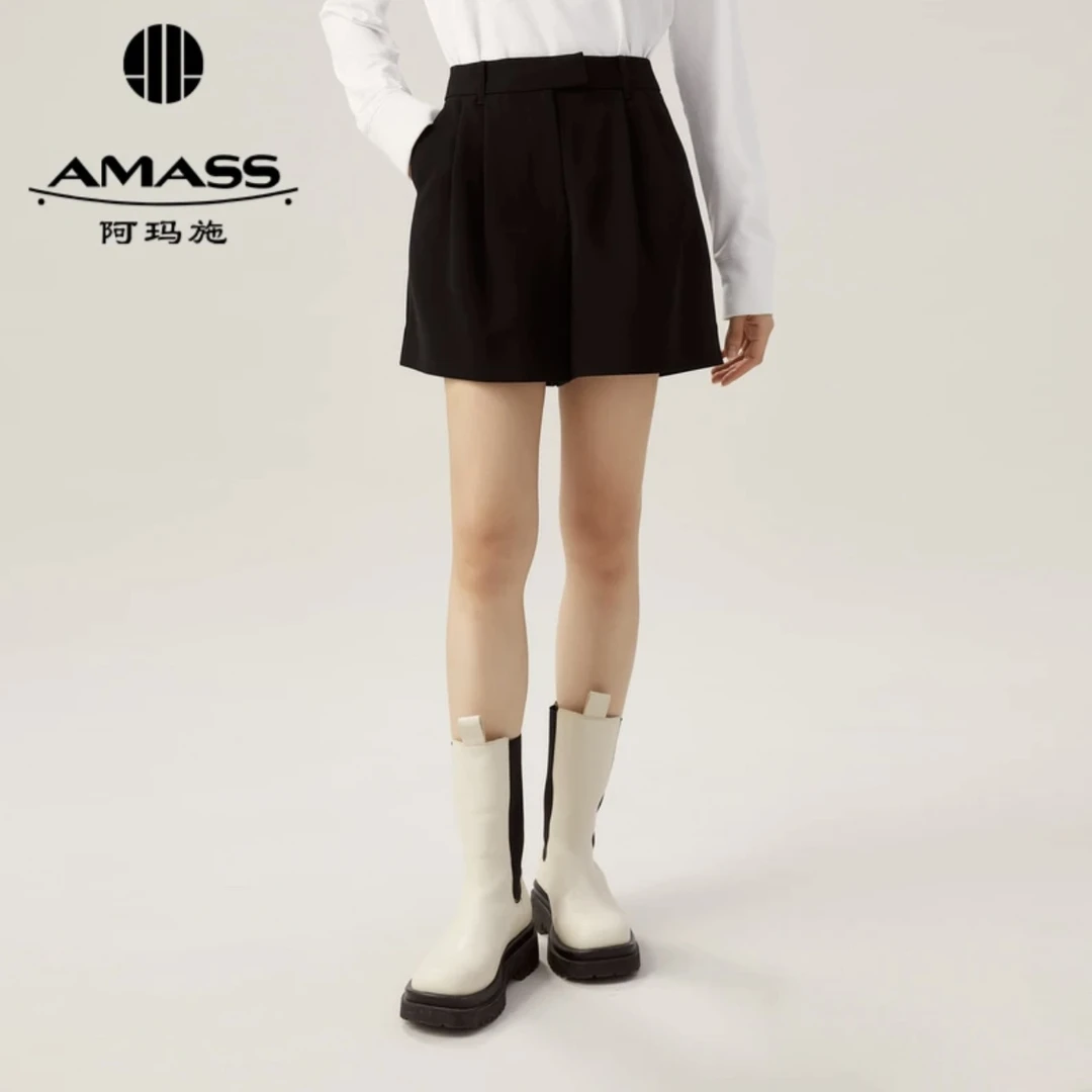 AMASS/阿玛施夏季新款 时尚黑色百搭高腰显瘦夏季五分裤5100511