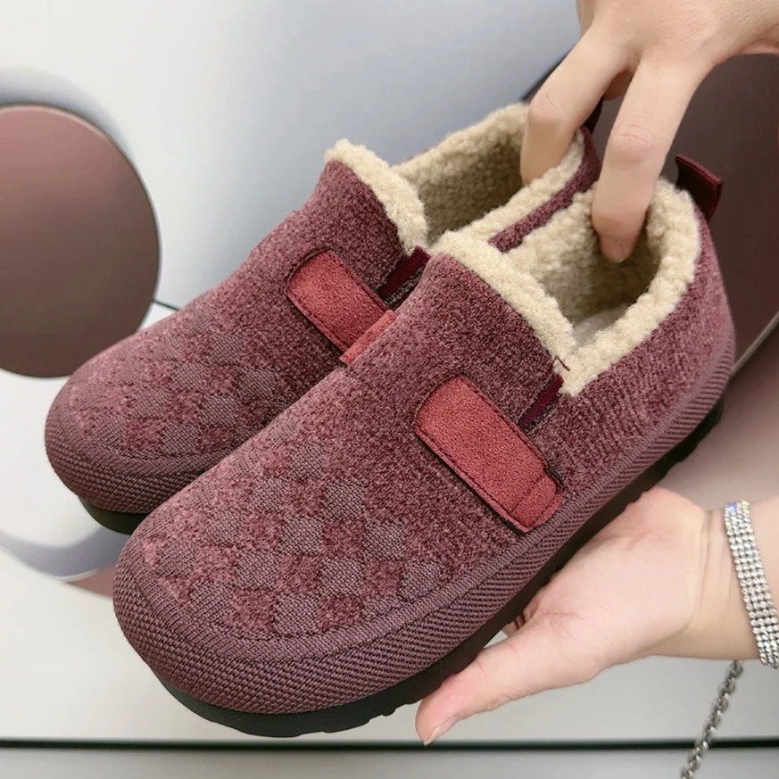 冬季新款勃肯鞋女加绒加厚毛毛鞋老北京布鞋软底防滑舒适保暖棉鞋