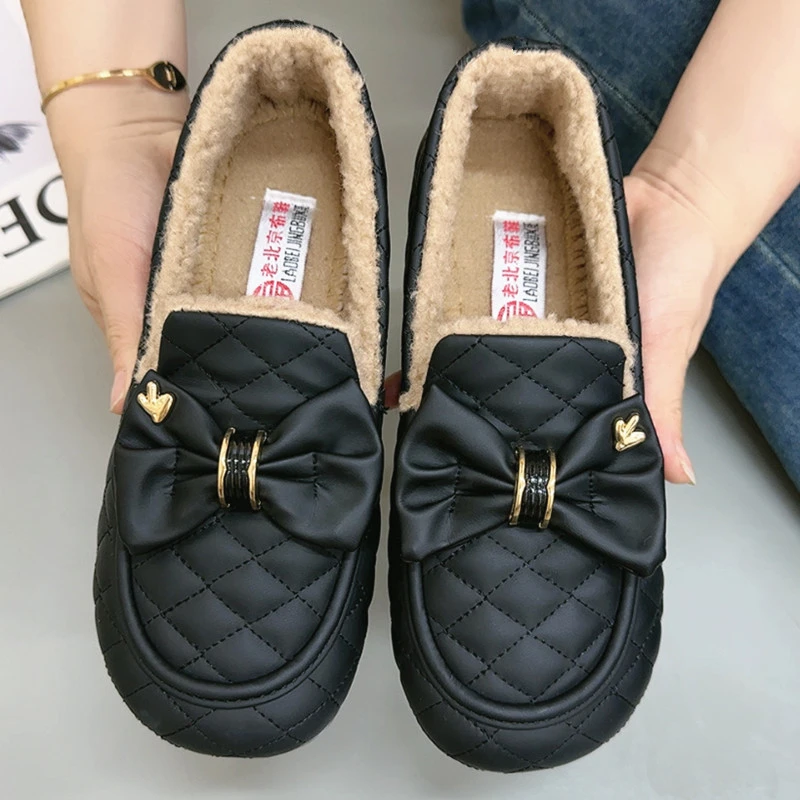 冬季毛毛鞋女2025新款时尚百搭加绒一脚蹬豆豆鞋防滑保暖乐福棉鞋