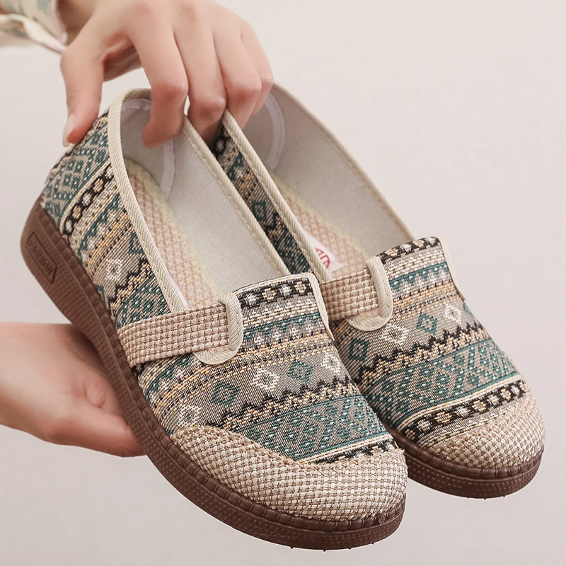 老北京布鞋女夏季透气民族风浅口渔夫鞋软底防滑一脚蹬舒适妈妈鞋