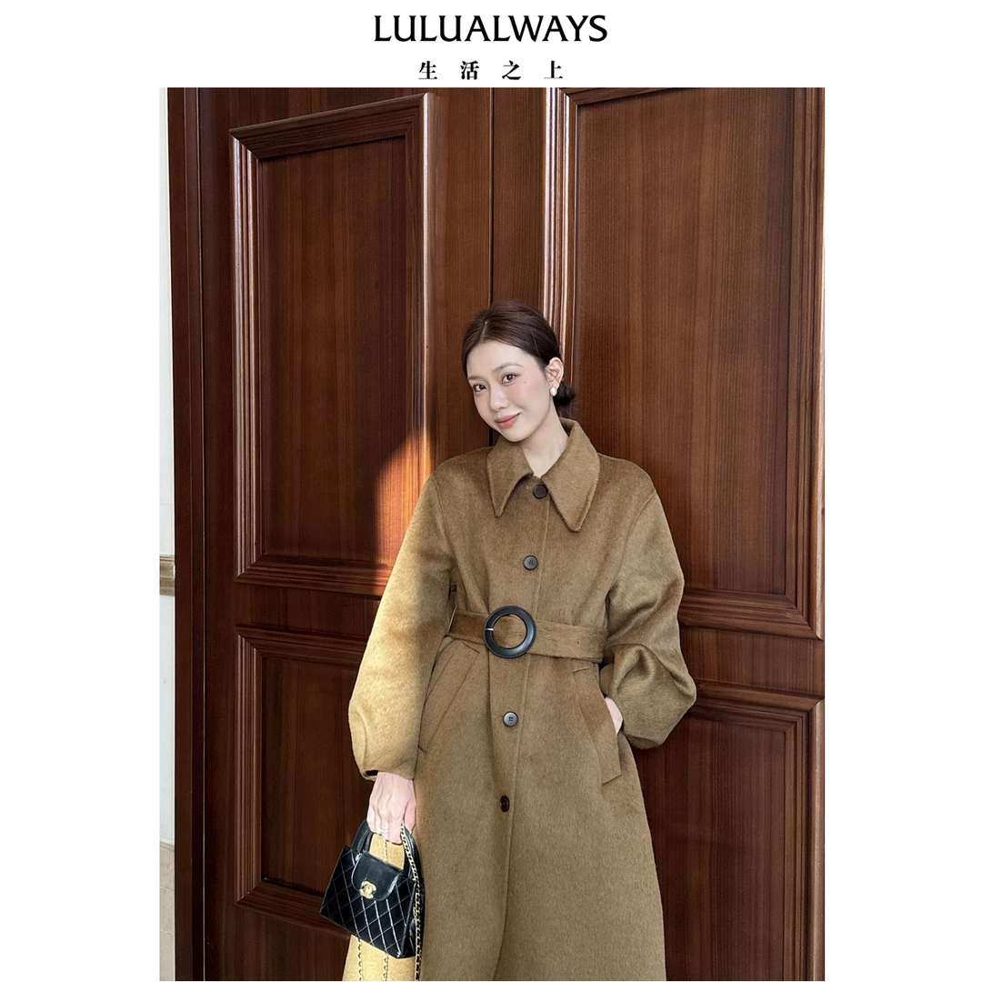 24冬季新款气质收腰毛呢外套经典绵羊毛大衣长款