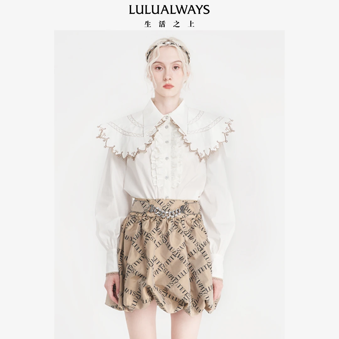 LULUALWAYS字母印花半身裙时尚洋气花苞裙短裙LNC4019