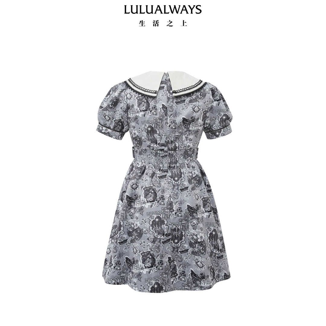 LULUALWAYS24夏季新款别致印花气质轻奢法式修身设计师短款连衣裙