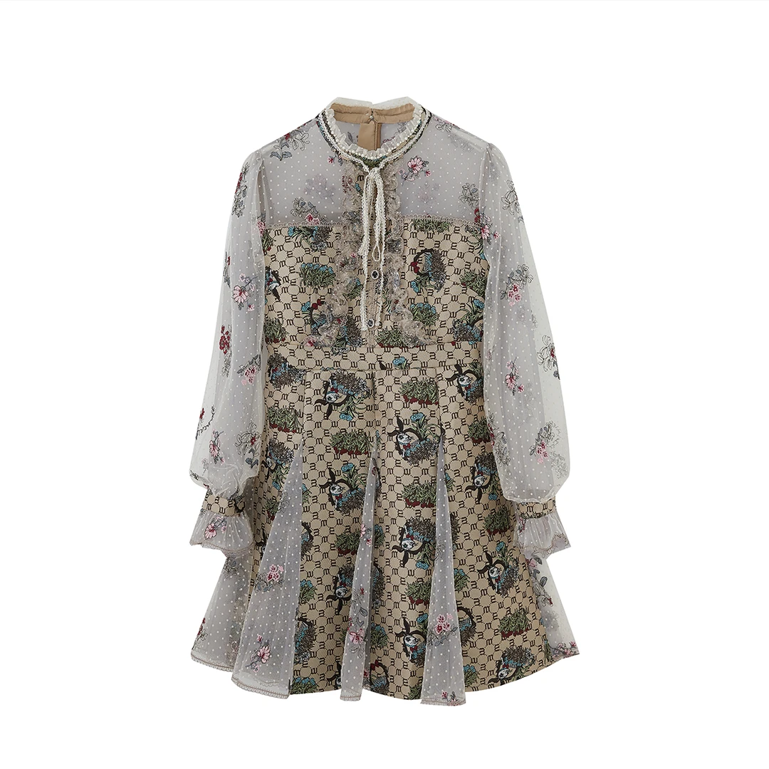 lulualways新款复古兔子花纹连衣裙LNC5038