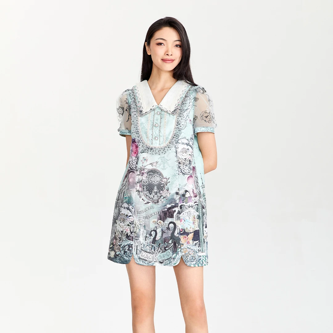 lulualways蕾丝花边短款直身夏季显瘦时尚设计师女士连衣裙