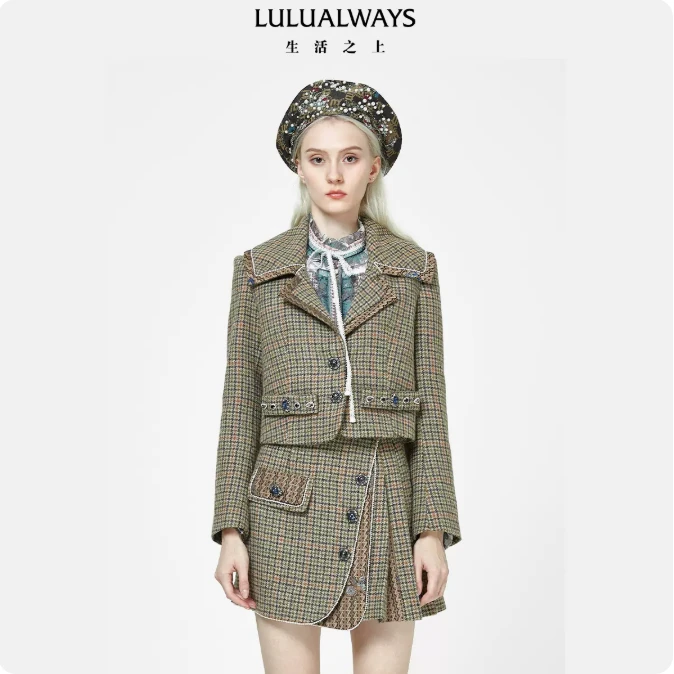 LULUALWAYS 冬季甜美通勤卡其色蝴蝶结外套