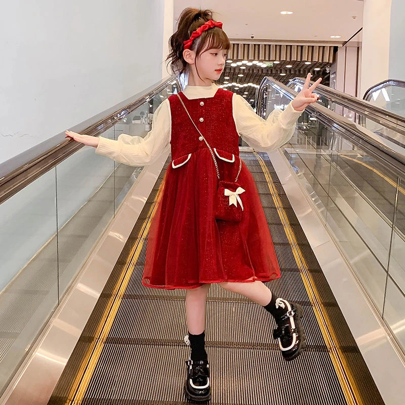 女童连衣裙2023新款洋气毛衣套装裙子两件套女孩网红秋冬装公主裙