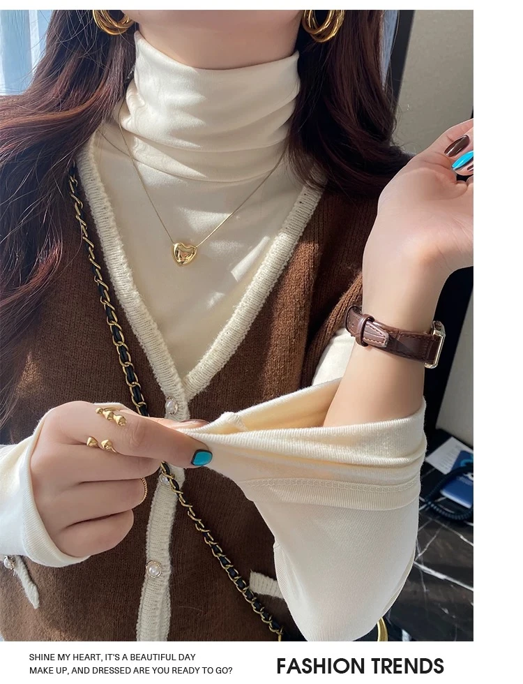 高领打底衫女秋冬内搭加绒加厚2024新款白色螺纹长袖保暖洋气上衣