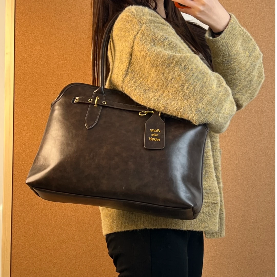 缪系时尚休闲秋冬百搭通勤包真皮托特包牛皮单肩肩包简约小众女士