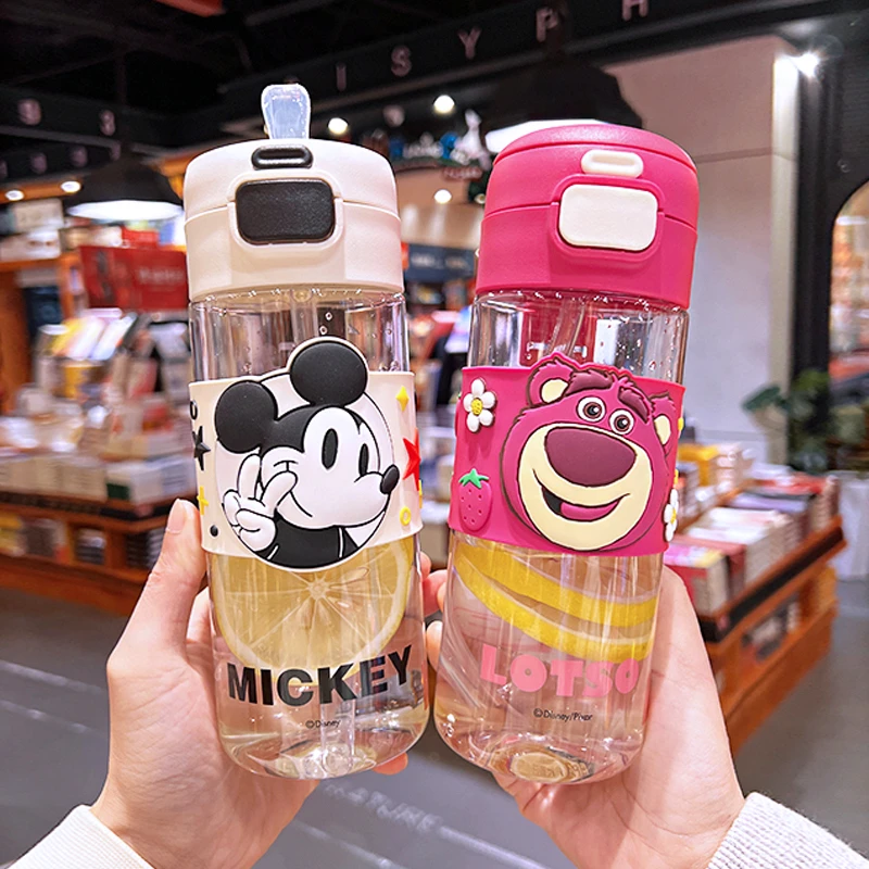 高颜值迪士尼双饮吸管水杯小学生夏季便捷防摔杯子儿童大容量水杯