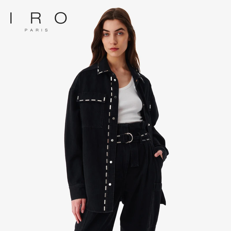 IRO Night 23春秋款法式轻奢金属线条装饰牛仔衬衫外套女