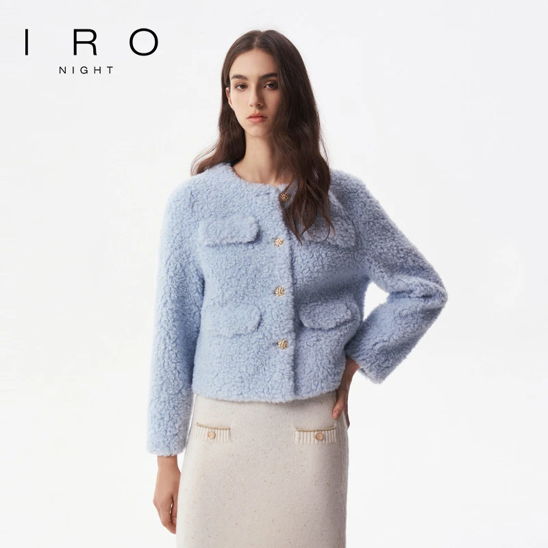 IRO Night 小香风外套蓝粒绒羊羔毛软糯女甜美可爱23秋冬款
