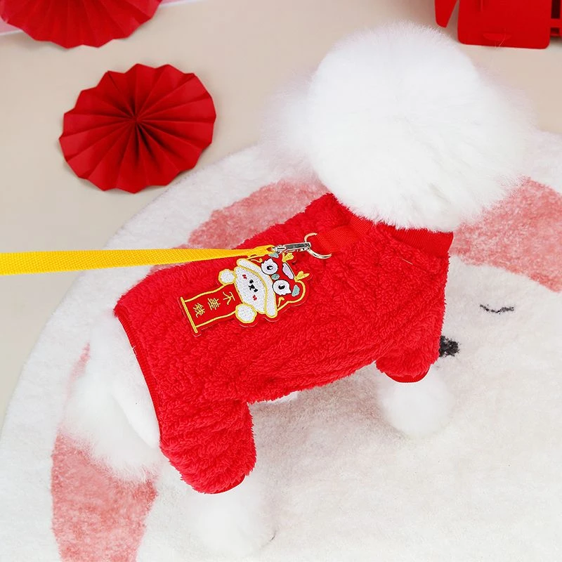 狗狗衣服新年装红色喜庆保暖秋冬装绒衣小型犬猫咪泰迪比熊博美