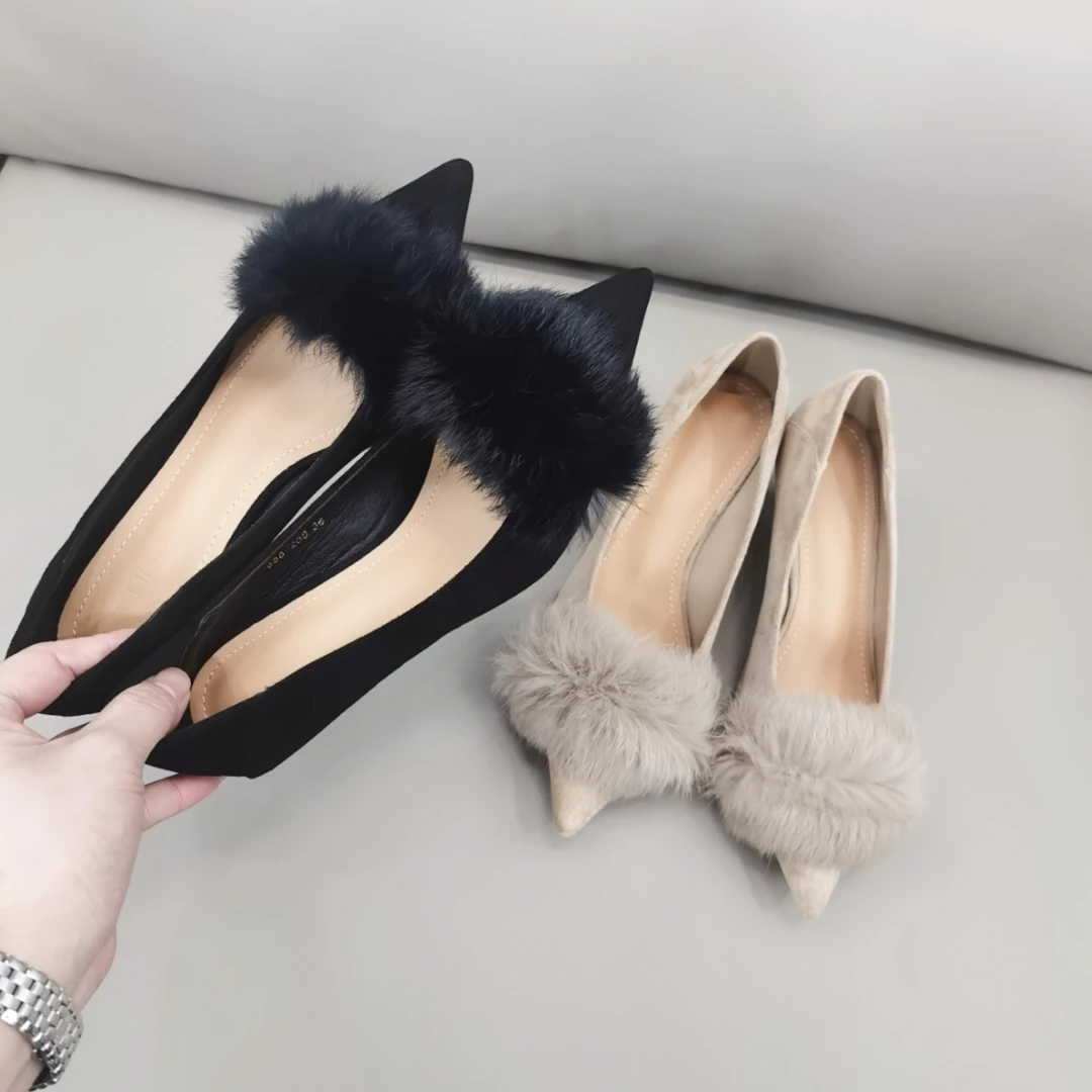 中跟单鞋女2025年新款春季百搭粗细跟气质尖头浅口黑色时尚女鞋