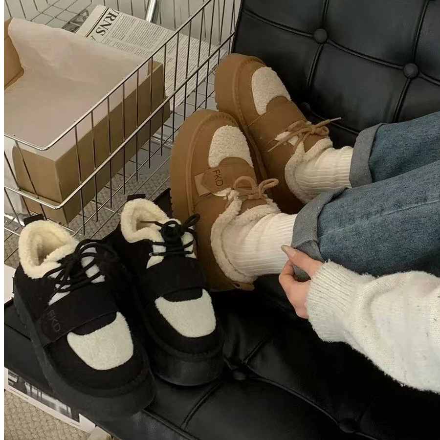 [5855-1]2024新款冬毛毛雪地靴女加绒保暖加厚休闲棉鞋面包女鞋