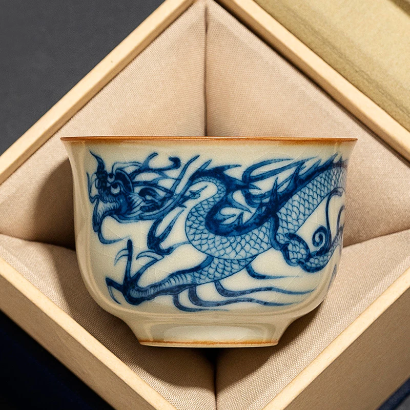青花汝窑茶杯套装家用陶瓷主人杯单杯个人专用高档茶具品茗杯茶盏