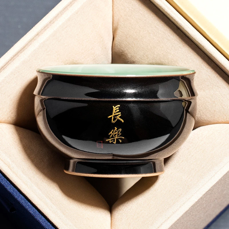 陶瓷黑金釉悦色茶杯主人杯个人专用品茗杯中式定制单个喝茶杯茶碗