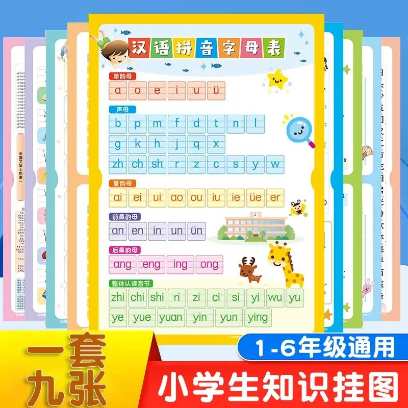 【全套9张】老师推荐 高清儿童学习挂图全套拼音字母乘除加减口诀表