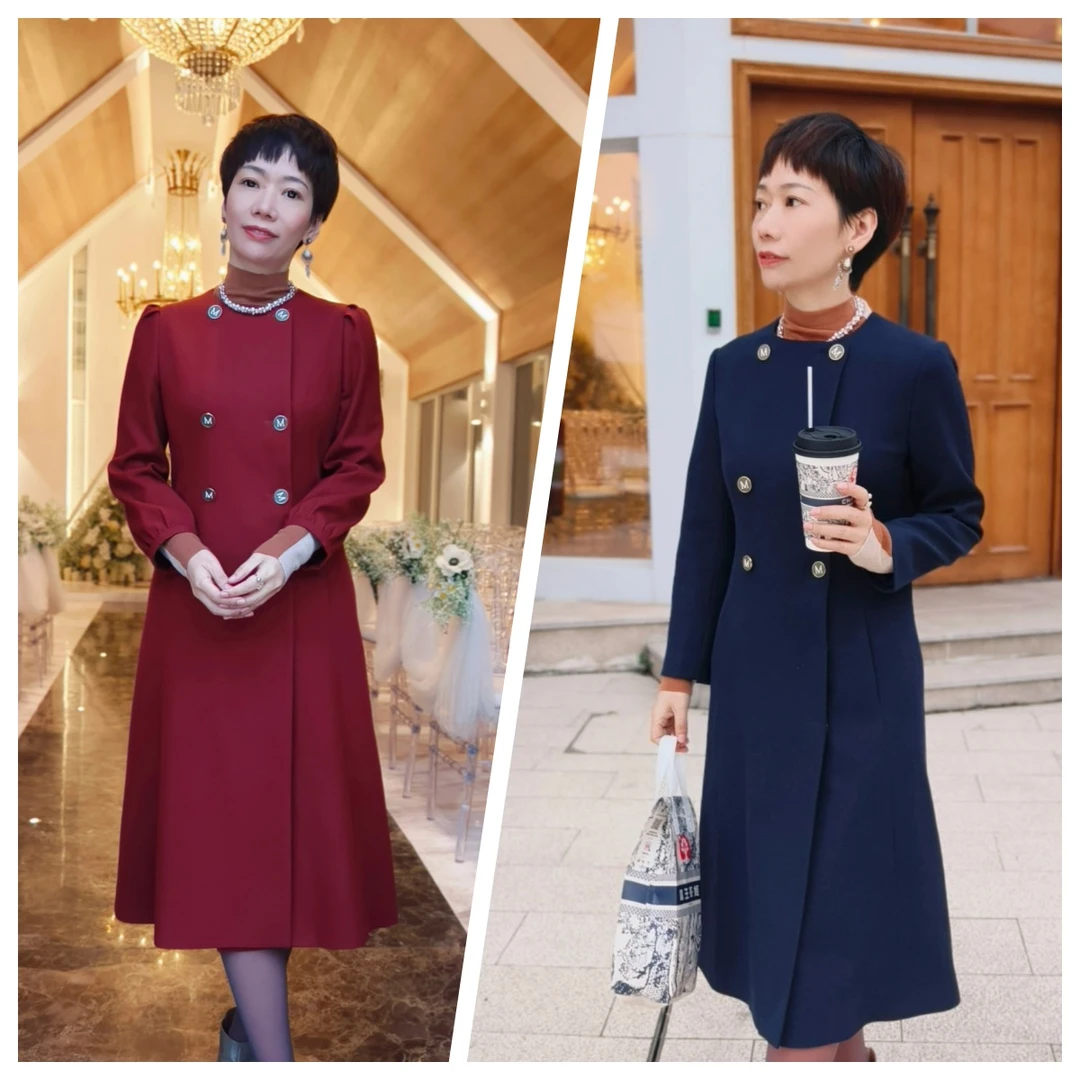 [再别康桥]春秋一衣两穿三季醋酸弹力气质通勤双排扣风衣款连衣裙