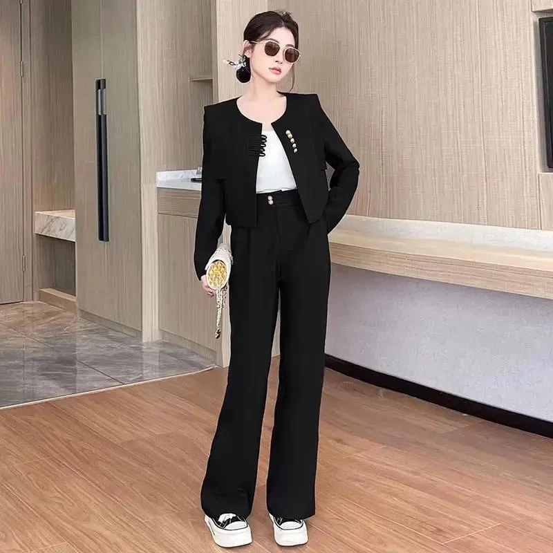 高级感国风西装套装女2024秋季长袖时尚网红中式外套阔腿裤两件套