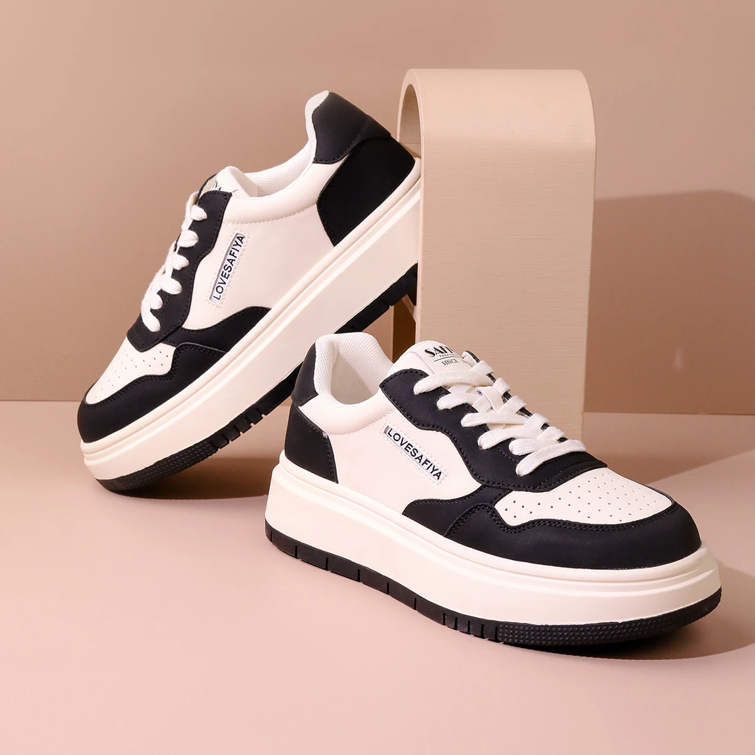 索菲娅女鞋秋运动百搭厚底拼色圆头休闲面包鞋SF33112067