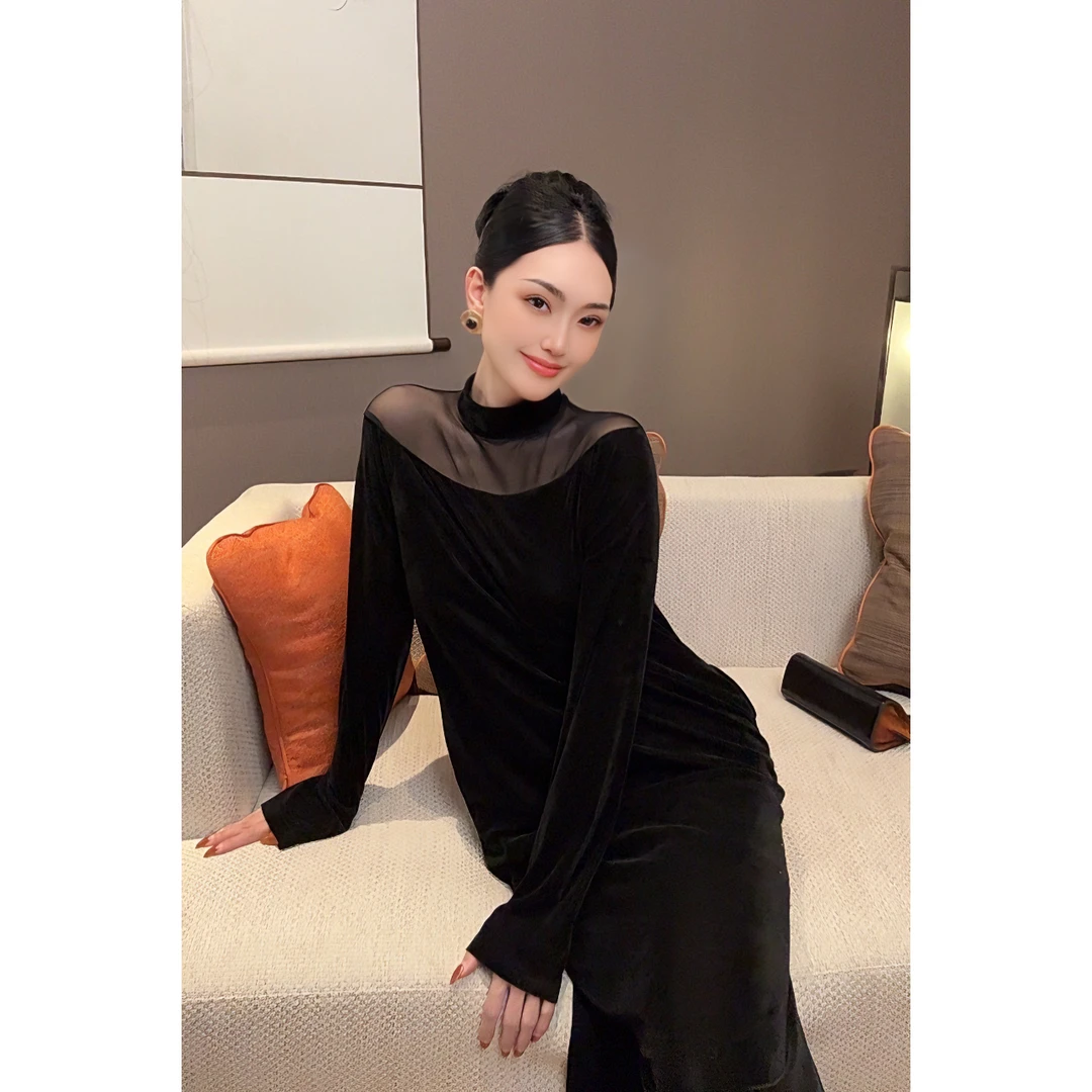 紫紫  隐秘日记  女人味丝绒长裙ZC06LZHJ105