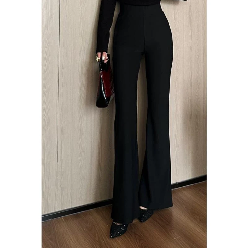 紫紫 腿精两米八春夏款高腰显瘦直筒裤女黑色阔腿喇叭裤 ZSJC0108