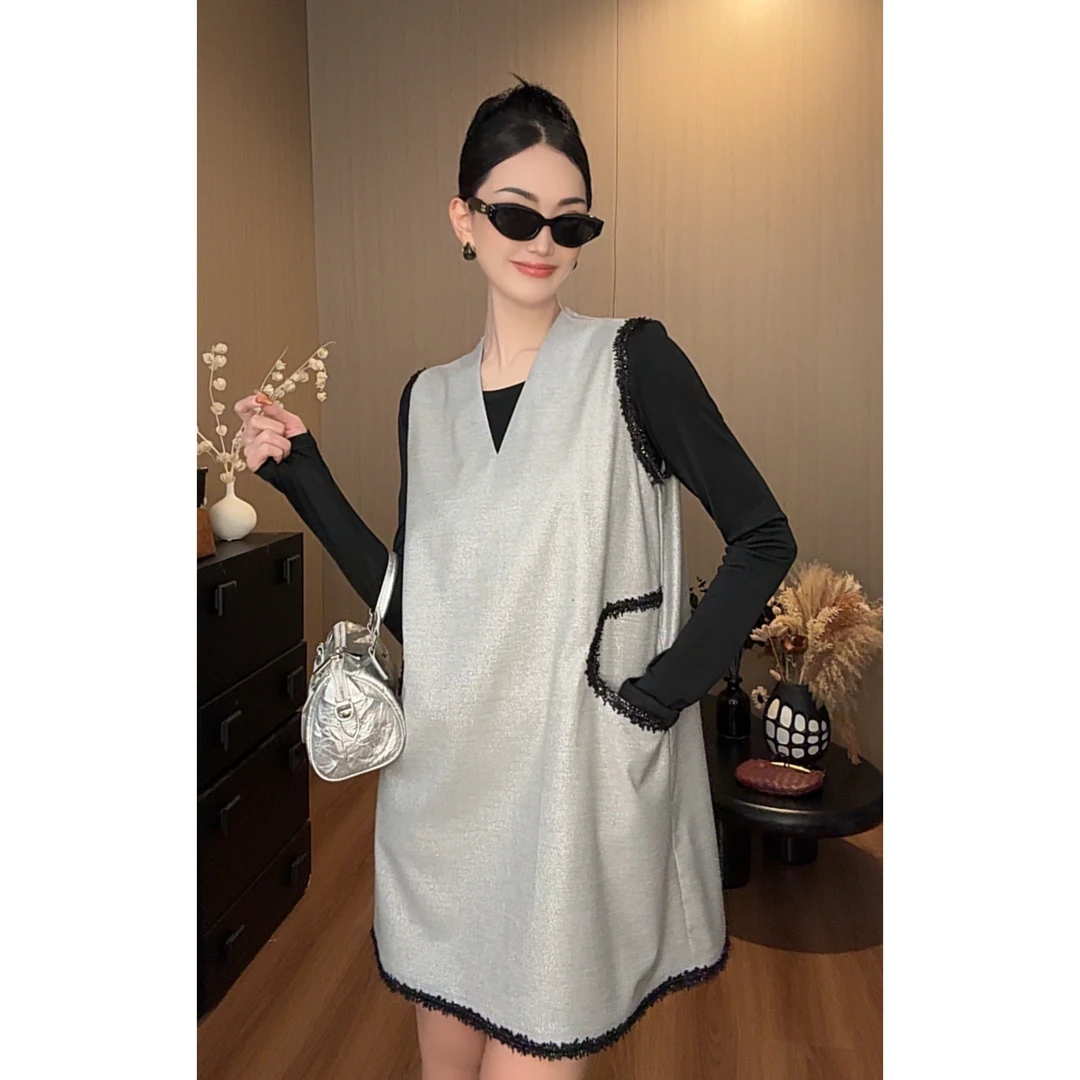 紫紫   银海生花  洋气编织毛边无袖背心连衣裙ZC06LZHJ092