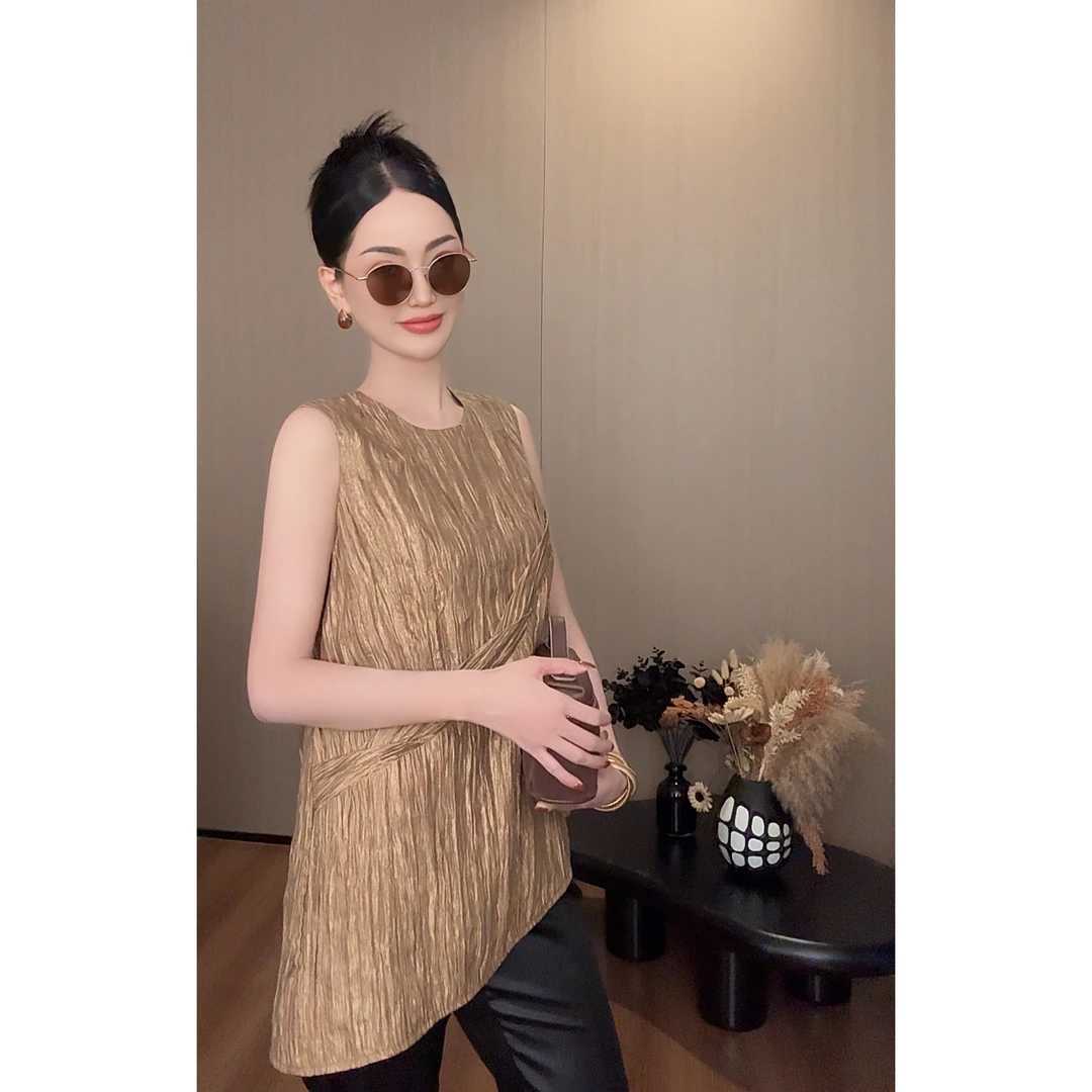 紫紫  古金背心  松弛感斜切背心上衣ZC06SZYL381