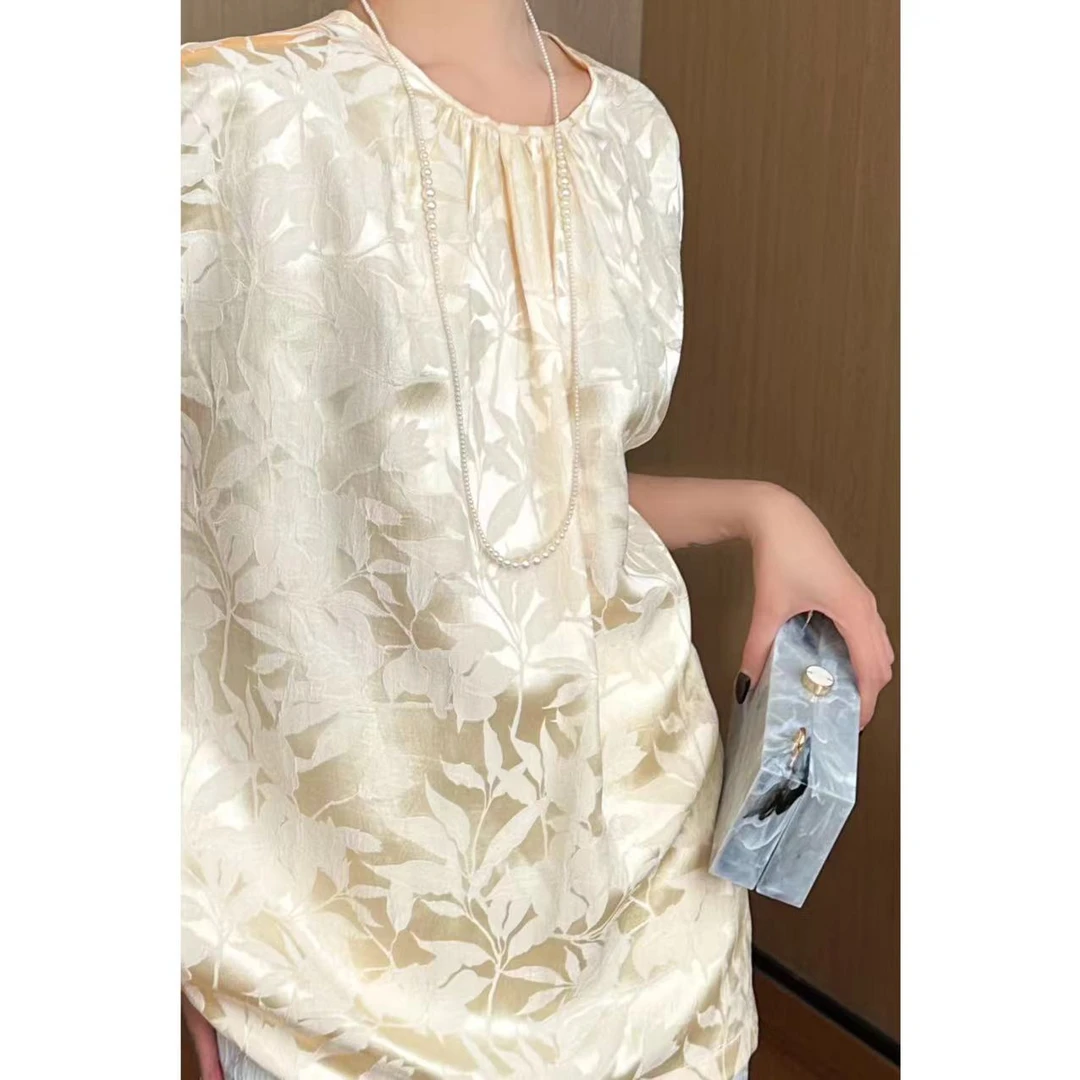 紫紫 满园春色 新中式香槟提花上衣夏季气质显瘦衬衫女装ZSJC0239