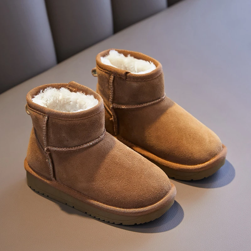 亲子雪地靴真皮加绒男童棉鞋女鞋靴子亲子鞋冬季6601