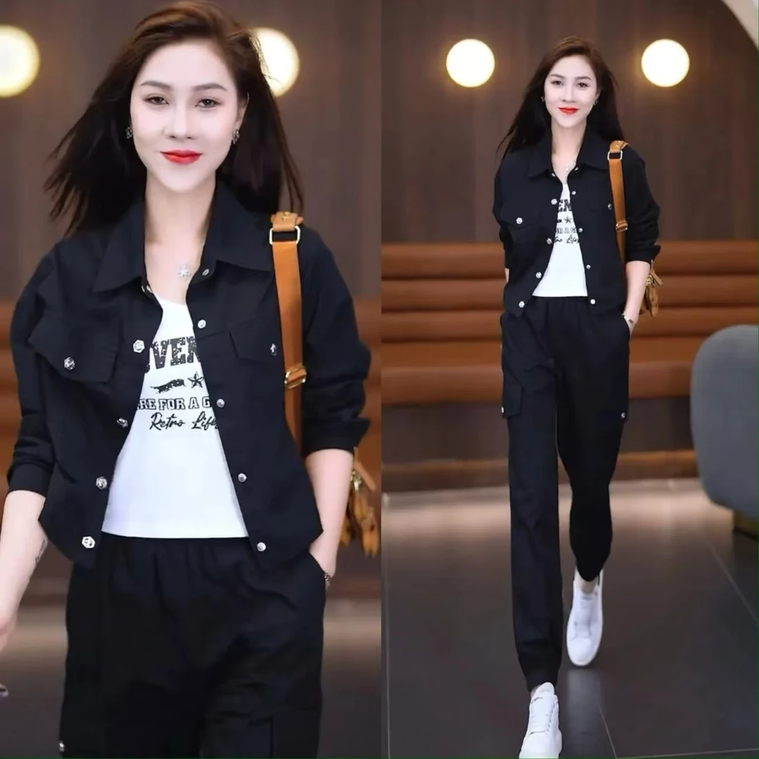 200斤微胖mm休闲套装女士春秋大码显瘦遮肉洋气质妈妈外套运动服