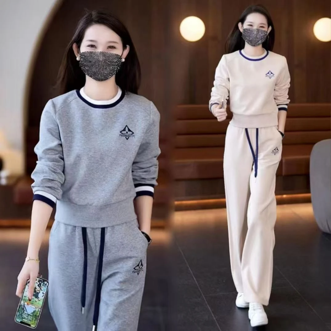 微胖mm时尚休闲套装女士春秋季大码宽松显瘦洋气妈妈运动服两件套