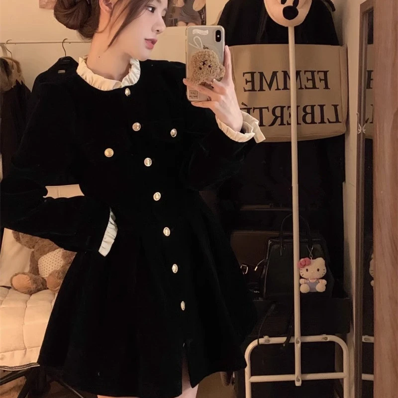 200斤微胖mm连衣裙女士秋冬大码显瘦遮肉遮肚洋气质妈妈装a字裙子