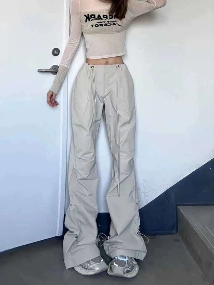 高个子超长美式速干工装裤女夏季2024新款高腰休闲显瘦微喇阔腿裤