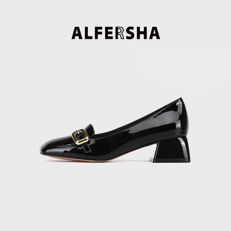 2025春款阿芙莎广系9688297英伦风百搭金属方扣粗跟乐福鞋