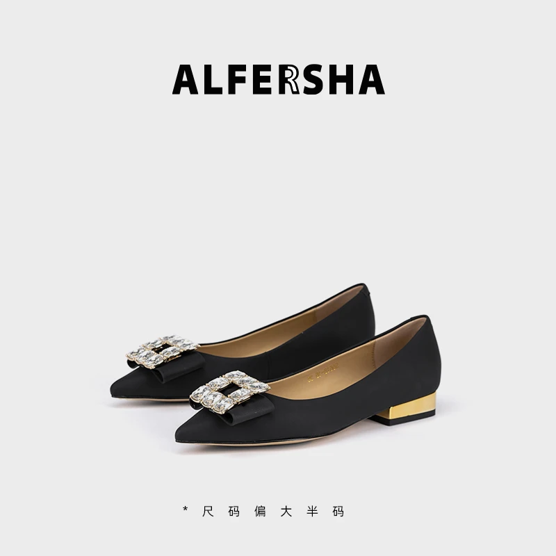2025春款阿芙莎广系661816春季新款气质百搭水晶方扣低跟尖头单鞋