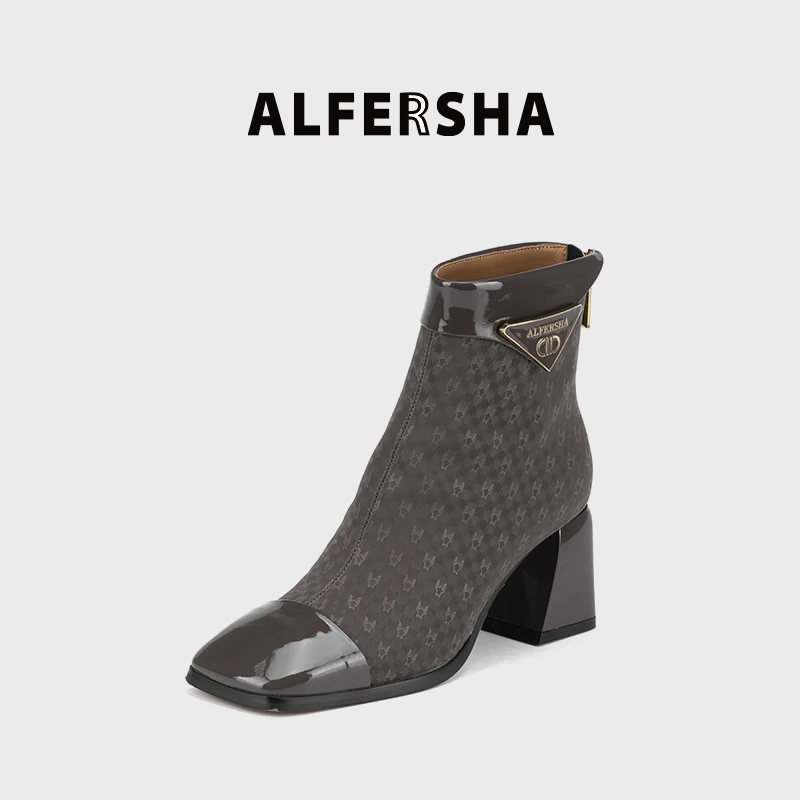 阿芙莎广系联名2619138新款英伦风气质百搭千鸟格女靴