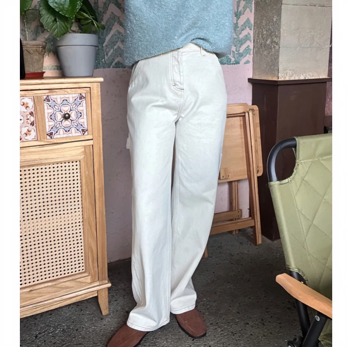 【金恩慧欧尼Hi mood】米灰色设计简约牛仔长裤포켓데님진