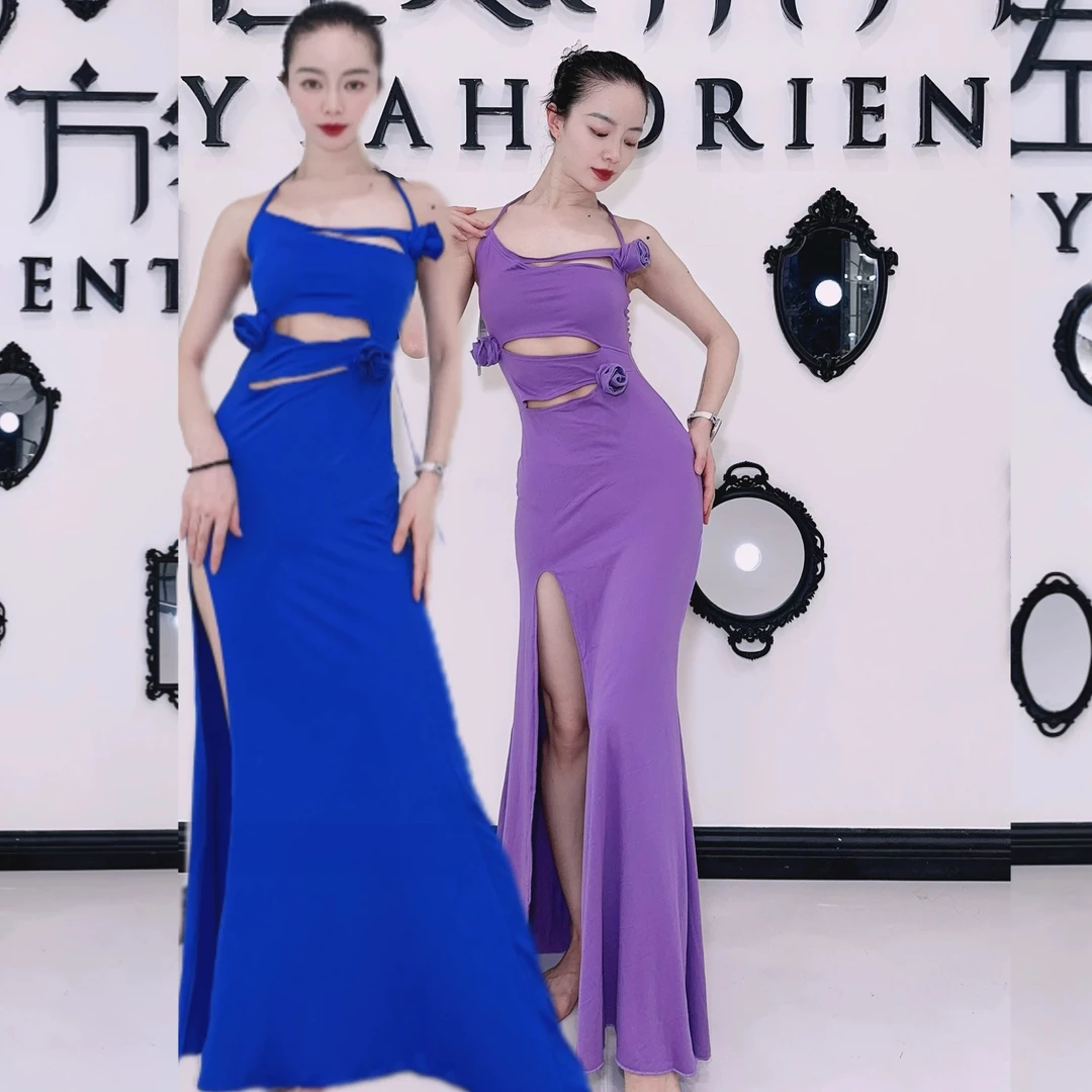 佐寒梦璐新品双是花朵连衣裙肚皮舞练功服