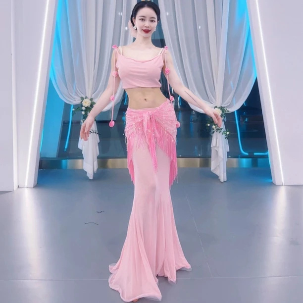 佐寒梦璐2024新款肚皮舞练功服飘带温柔花花甜美风宁佐寒同款