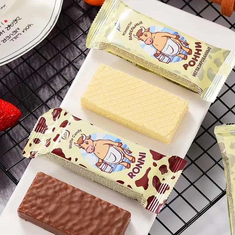 俄罗斯进口大奶牛巧克力威化饼干散装konti康吉牌牛奶零食品500g