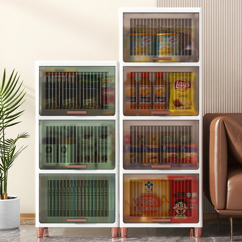 带门厨房置物架客厅简约零食柜儿童玩具杂物塑料透明储物置物柜