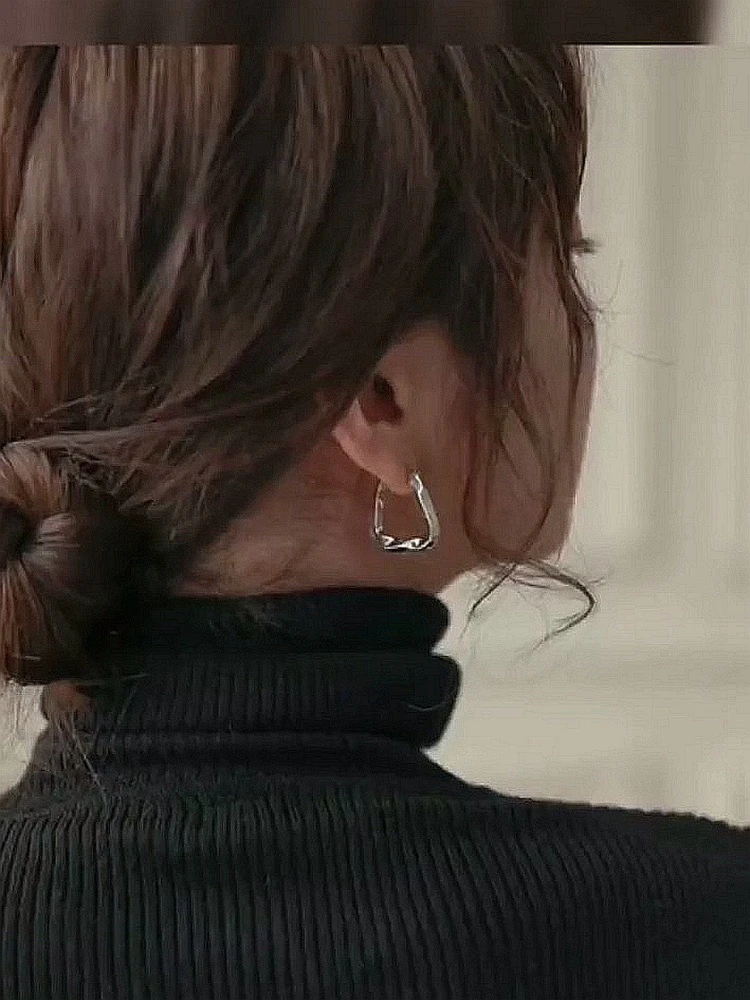 铜合金耳饰 方缘人造几何耳环个性光面女复古气质ins创意方形耳圈