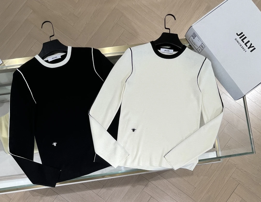 【质感内搭】蜜蜂刺绣拼接针织毛衣百搭长袖针织衫时尚休闲秋冬