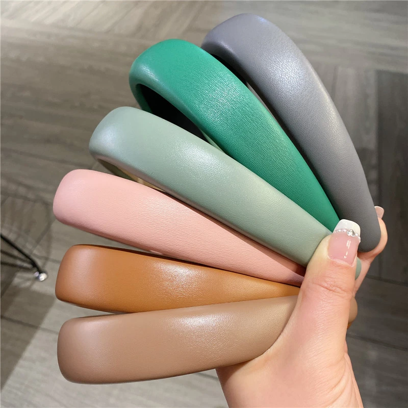 韩国复古百搭气质PU皮质海绵头箍气质时尚春天彩色仿皮革发箍发卡