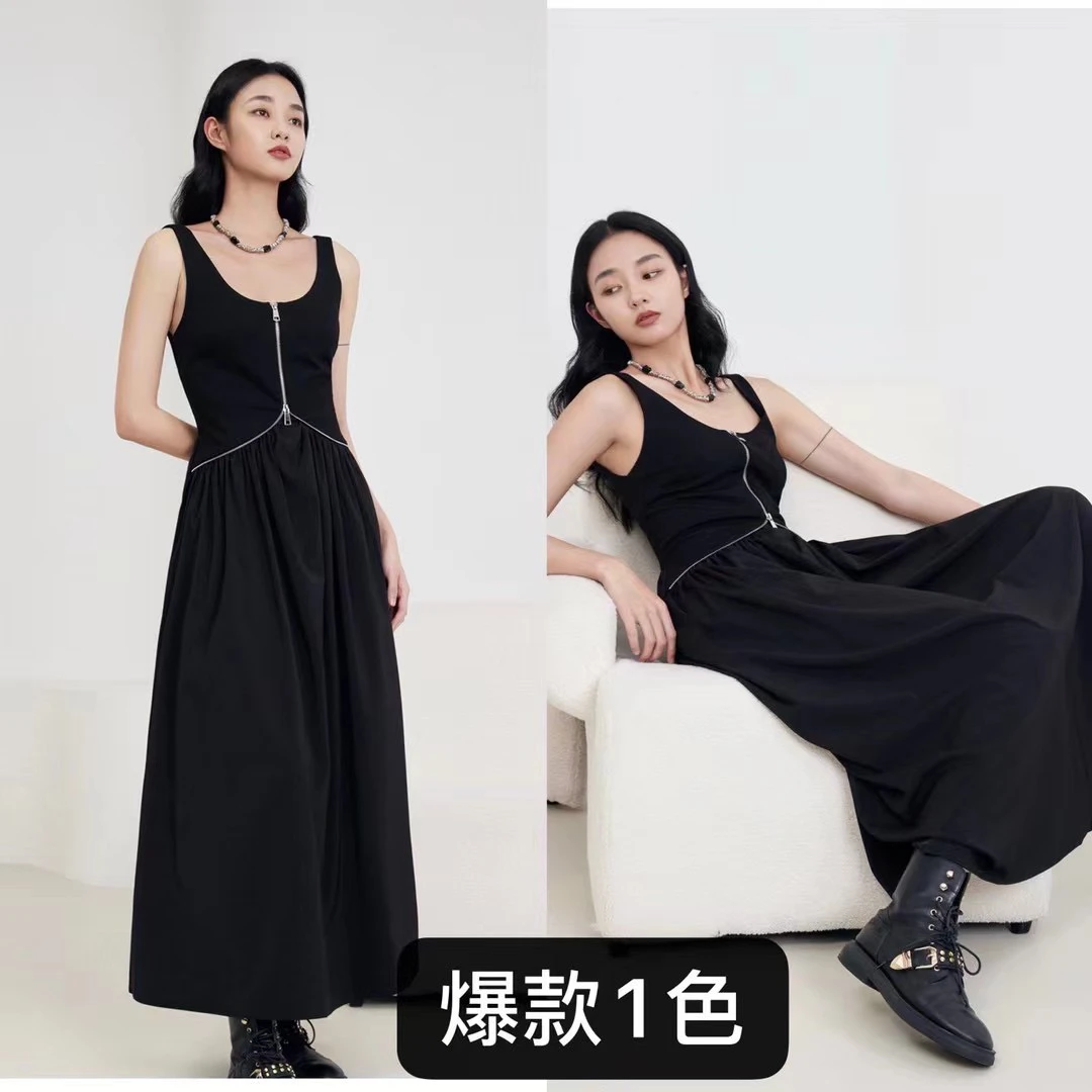 南油原创背心连衣裙显瘦黑色长款修身